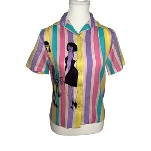 Vintage 1980s Alice Stewart Pastel Stripe Illustrated Button-Up Shirt
